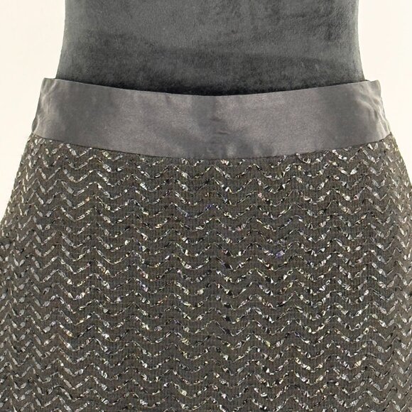 Vtg Milly NY Mini Skirt Womens M Black Chevron Shiney Satin Textured A Line‎ 80s - Picture 4 of 6